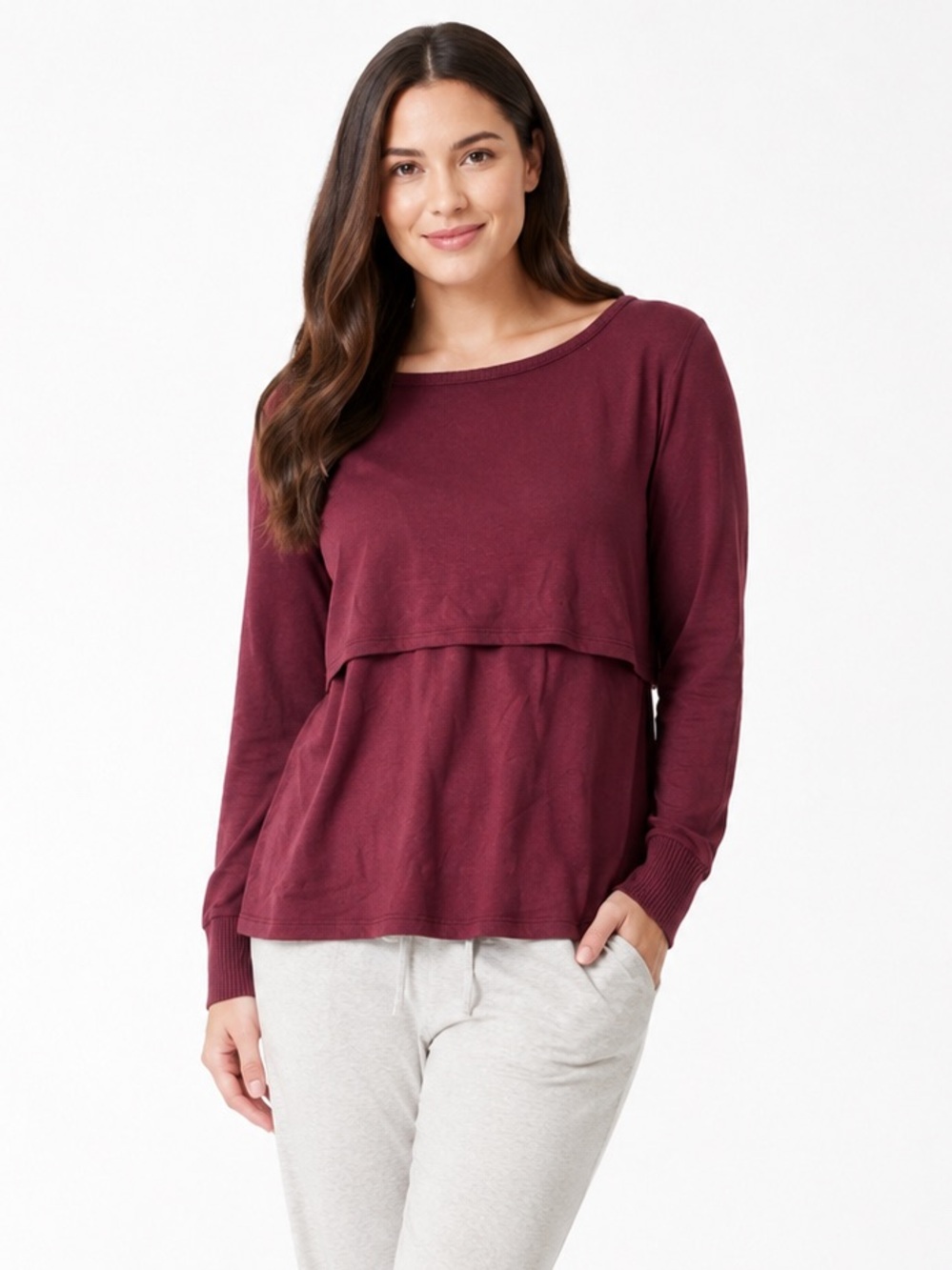 Kindred Bravely CozyKnit Nursing Lounge Top Medium NWT Deep Burgundy Maternity